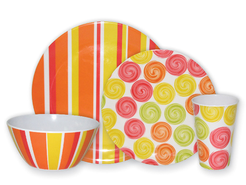 Mix & Match Bubble & Stripes Melamine Dinner Set