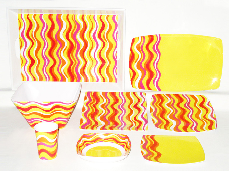 Sea Wave Melamine Square Plates, Bowls, Trays
