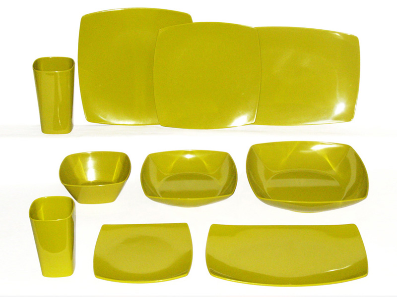 Solid Green Color Melamine Square Plates, Bowls, Tumblers