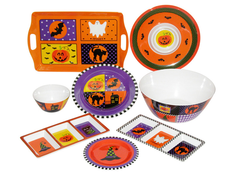 Halloween Design Melamine Section Trays, Chip & Dip, Serving Trays, Candy Bowls