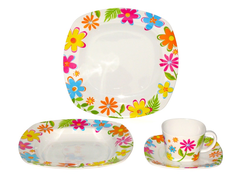 04FS43 Floral 16 pc SQ Melamine Dinner Set