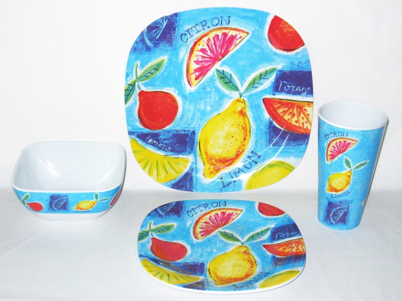 2215 Citron Watercolor 16 pc Melaminer Dinner Set